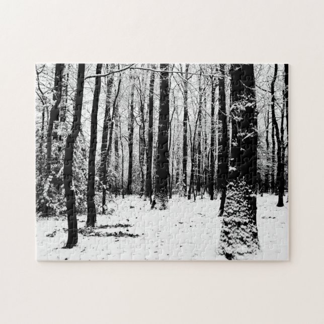 Black and white trees in the snow Jigsaw puzzle (Horizontal)