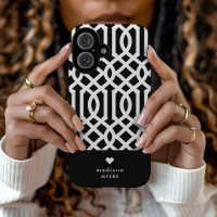 Black and White Trellis Heart Monogram
