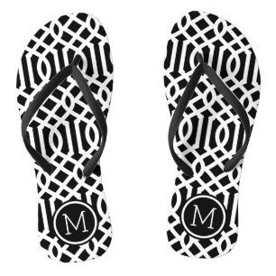 Black and White Trellis Monogram Jandals
