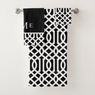 Black and White Trellis Monogrammed Bath Towel Set