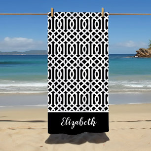 Black and White Trellis Monogrammed Beach Towel