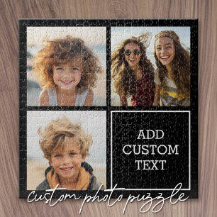 Black and White Trendy 3 Photo Collage with Text Jigsaw Puzzle