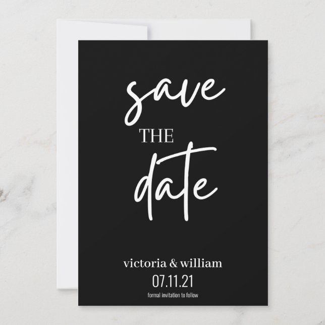black and white trendy modern save the date (Back)