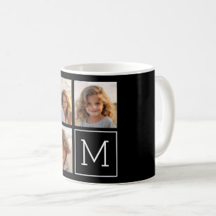 Black and White Trendy Photo Collage with Monogram Coffee Mug