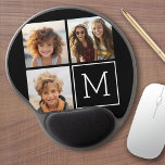 Black and White Trendy Photo Collage with Monogram Gel Mouse Pad<br><div class="desc">Use 3 square photos to create a unique and personal gift. Or you can keep the hipster puppy and make a trendy keepsake. If you need to adjust the pictures,  click on the customise tool to make changes.</div>