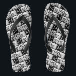 Black and White Trendy Photo Collage with Monogram Jandals<br><div class="desc">Use 3 square photos to create a unique and personal gift. Or you can keep the hipster puppy and make a trendy keepsake. If you need to adjust the pictures,  click on the customise tool to make changes.</div>