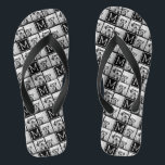 Black and White Trendy Photo Collage with Monogram Jandals<br><div class="desc">Use 3 square photos to create a unique and personal gift. Or you can keep the hipster puppy and make a trendy keepsake. If you need to adjust the pictures,  click on the customise tool to make changes.</div>