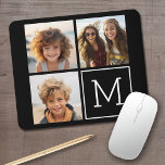 Black and White Trendy Photo Collage with Monogram Mouse Pad<br><div class="desc">Use 3 square photos to create a unique and personal gift. Or you can keep the hipster puppy and make a trendy keepsake. If you need to adjust the pictures,  click on the customize tool to make changes.</div>