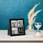 Black and White Trendy Photo Collage with Monogram Plaque<br><div class="desc">Use 3 square photos to create a unique and personal gift. Or you can keep the hipster puppy and make a trendy keepsake. If you need to adjust the pictures,  click on the customise tool to make changes.</div>