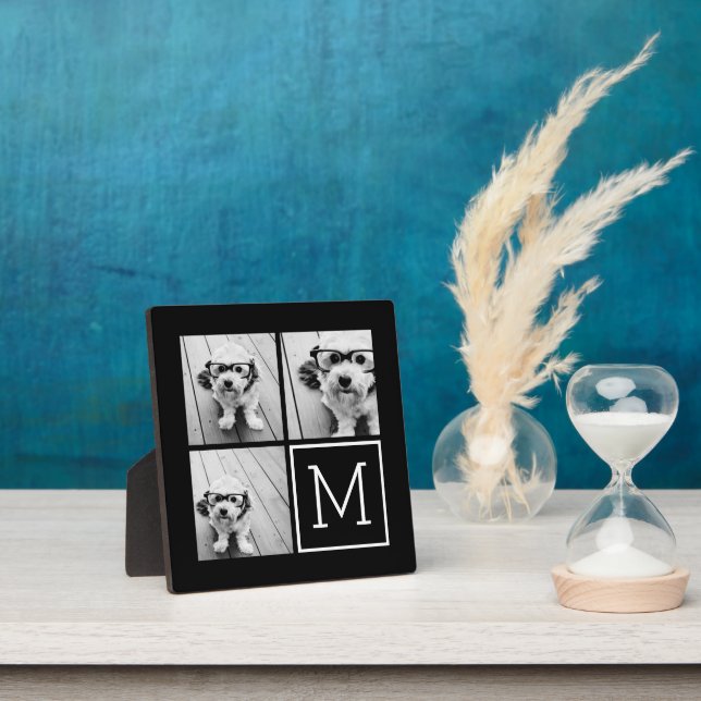 Black and White Trendy Photo Collage with Monogram Plaque (Insitu)