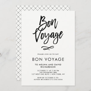 Black and White Trendy Script   Bon Voyage Party Invitation