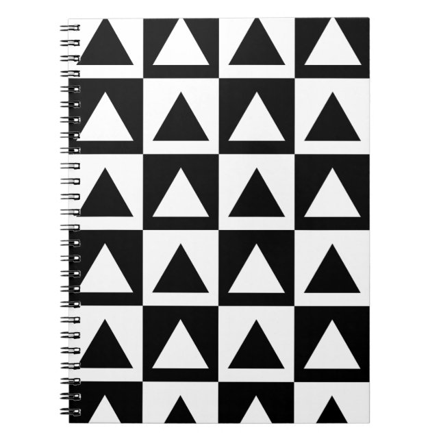 Black and White triangle geometric shape pattern Spiral Notebook (Front)