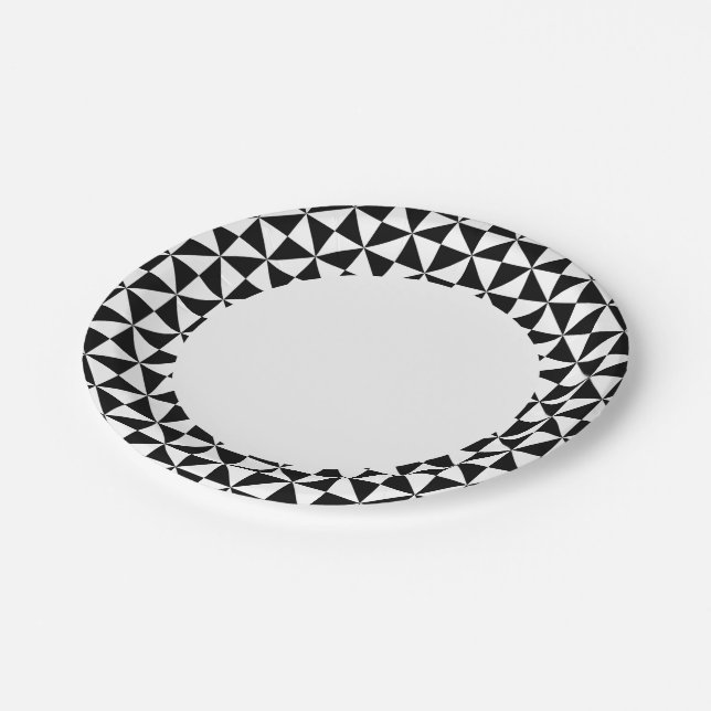 Black And White Triangle Pattern Paper Plate (Angled)