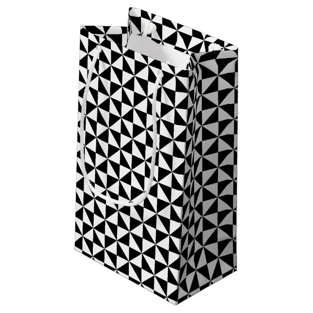 Black And White Triangle Pattern Small Gift Bag (Back Angled)