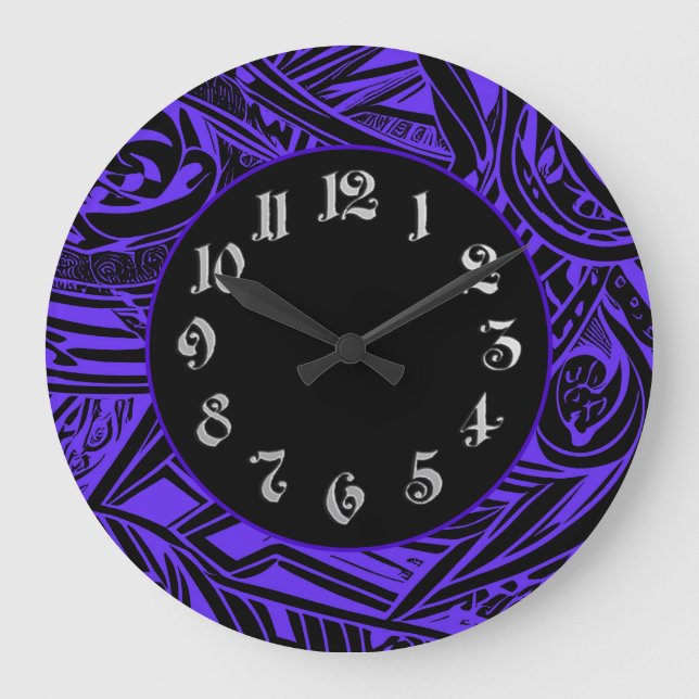 Black And White Tribal Abstract Large Clock (Front)