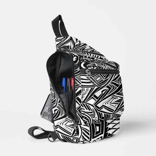 Black And White Tribal Abstract  Sling Bag (Open)