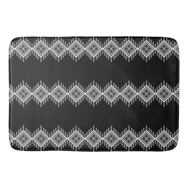 Black and White Tribal Art Bath Mat (Front)