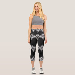 Black and White Tribal Art Capri Leggings