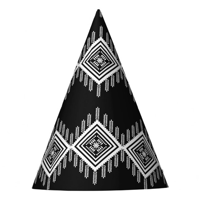 Black and White Tribal Art Party Hat (Front)