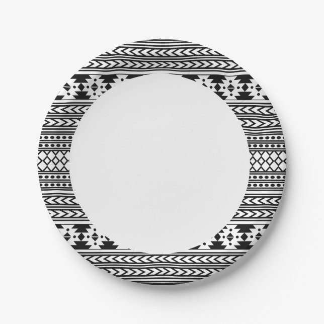 Black And White Tribal Aztec Paper Plate (Front)