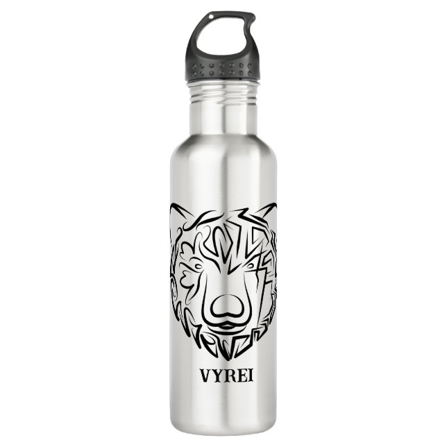 Black and White Tribal Bear 710 Ml Water Bottle (Front)