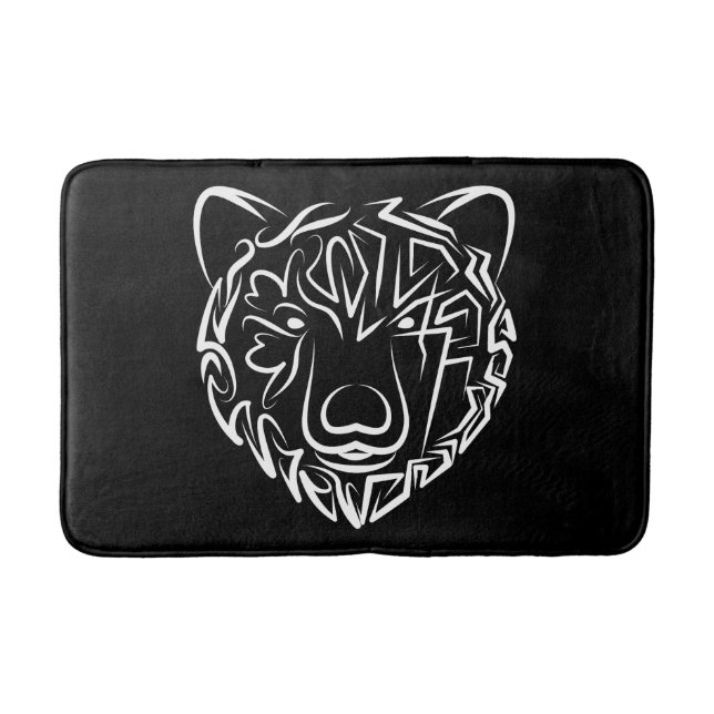 Black and White Tribal Bear Bath Mat (Front)