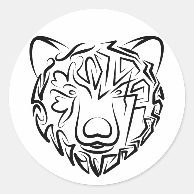 Black and White Tribal Bear Classic Round Sticker (Front)