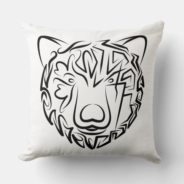 Black and White Tribal Bear Cushion (Front)