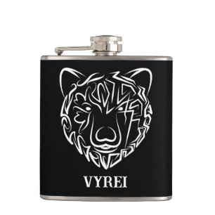 Black and White Tribal Bear Hip Flask