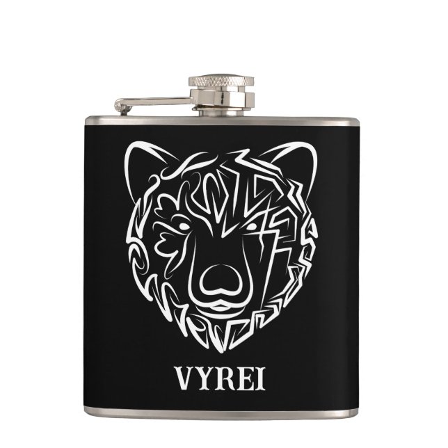 Black and White Tribal Bear Hip Flask (Front)