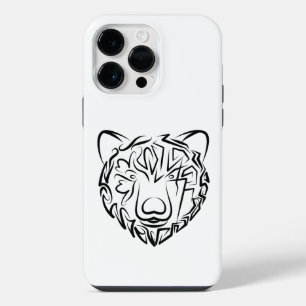 Black and White Tribal Bear iPhone 14 Pro Max Case