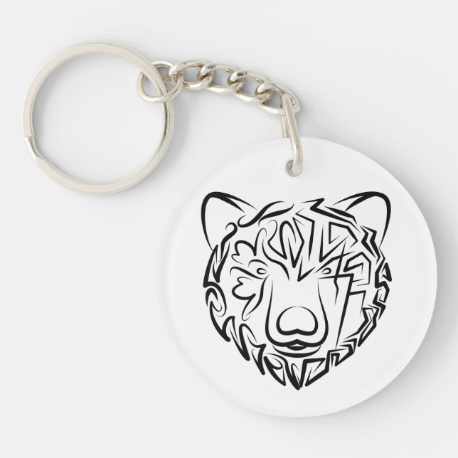 Black and White Tribal Bear Key Ring (Front)