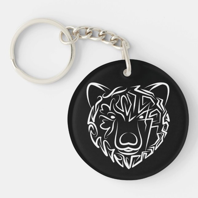 Black and White Tribal Bear Key Ring (Front)