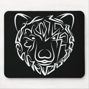 Black and White Tribal Bear Mouse Pad
