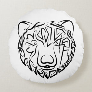 Black and White Tribal Bear Round Cushion