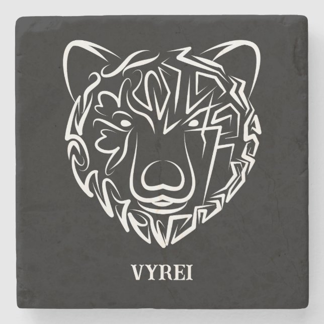 Black and White Tribal Bear Stone Coaster (Front)