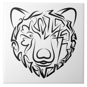 Black and White Tribal Bear Tile