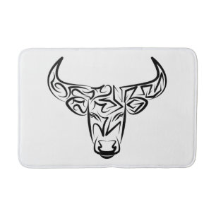 Black and White Tribal Bull / Ox Bath Mat