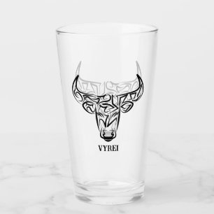 Black and White Tribal Bull / Ox Glass