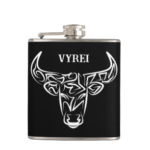 Black and White Tribal Bull / Ox Hip Flask