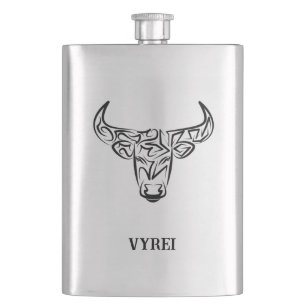 Black and White Tribal Bull / Ox Hip Flask