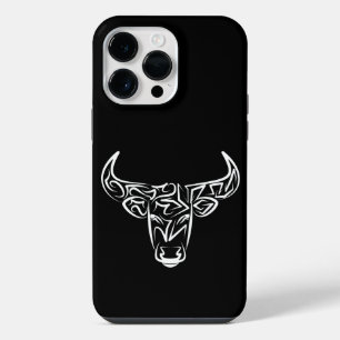 Black and White Tribal Bull / Ox iPhone 14 Pro Max Case
