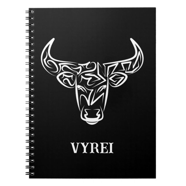 Black and White Tribal Bull / Ox Notebook (Front)