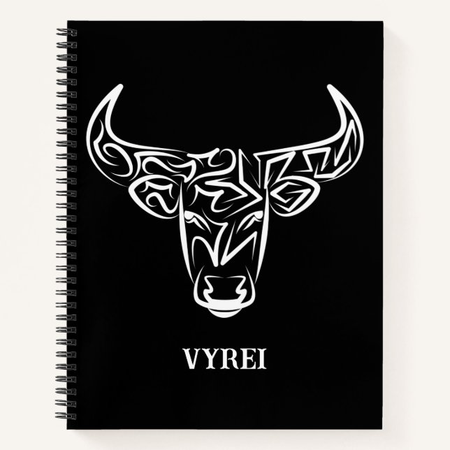 Black and White Tribal Bull / Ox Notebook (Front)