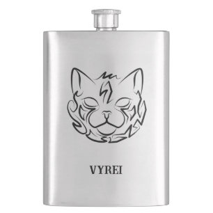 Black and White Tribal Cat Hip Flask