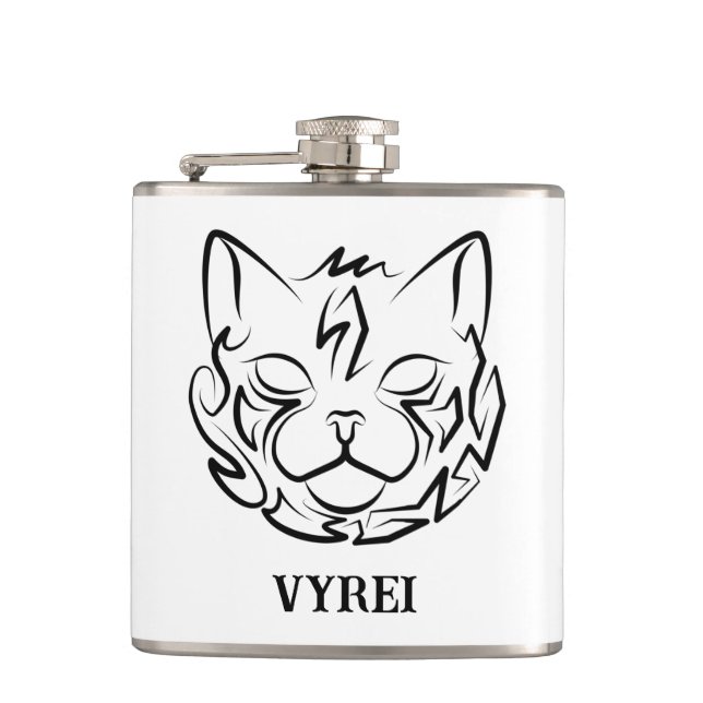 Black and White Tribal Cat Hip Flask (Front)