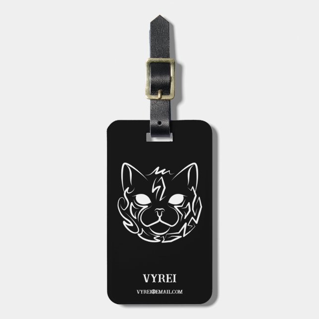 Black and White Tribal Cat Luggage Tag (Front Vertical)