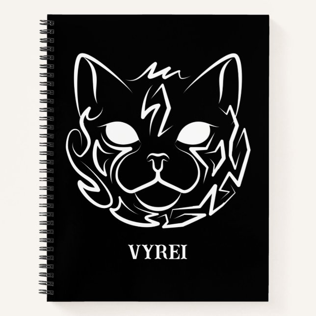 Black and White Tribal Cat Notebook (Front)