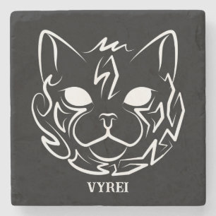 Black and White Tribal Cat Stone Coaster