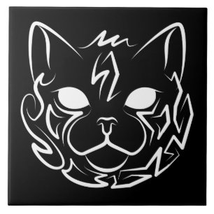 Black and White Tribal Cat Tile